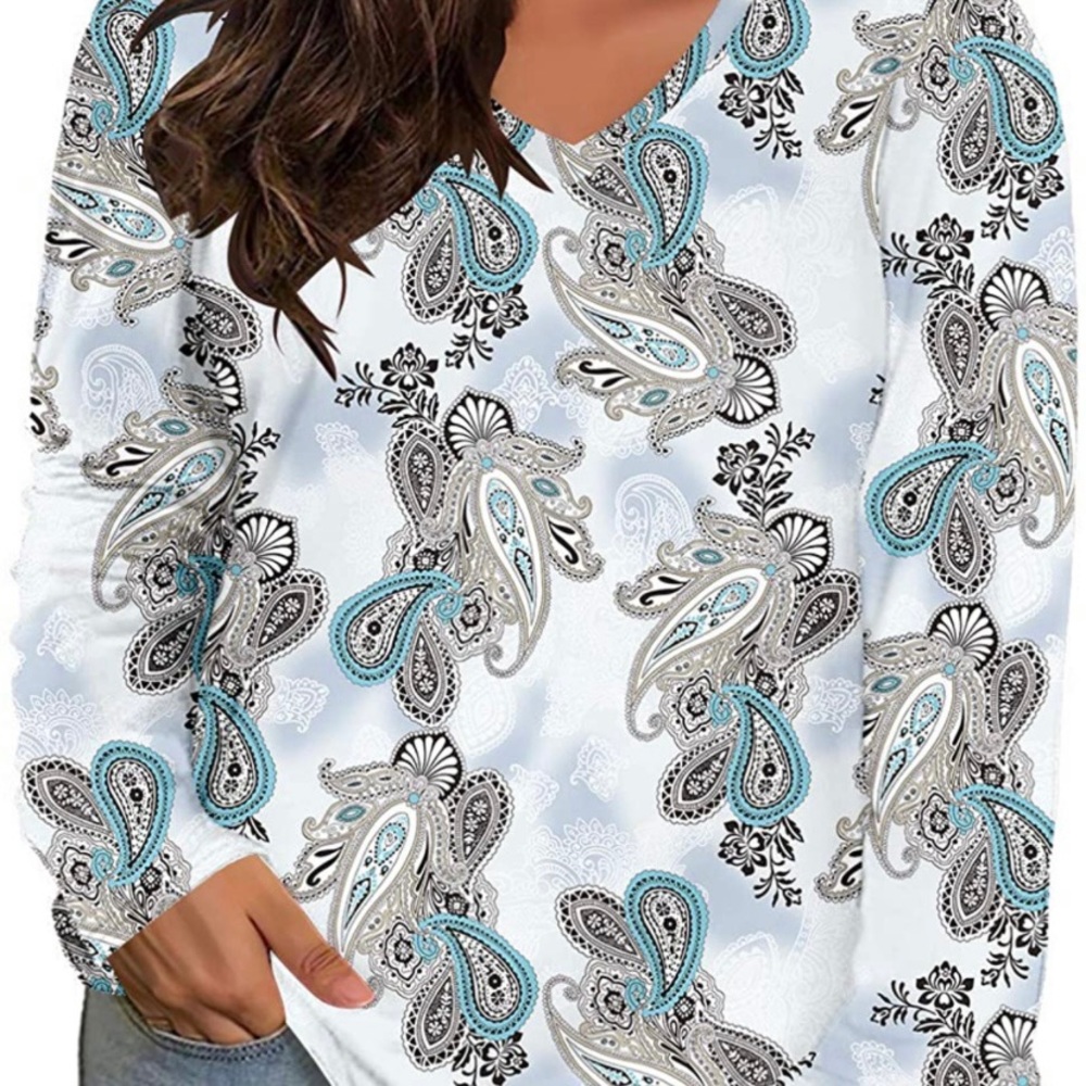 Womens V-Neck Paisley Print L/S Tunic-NEW